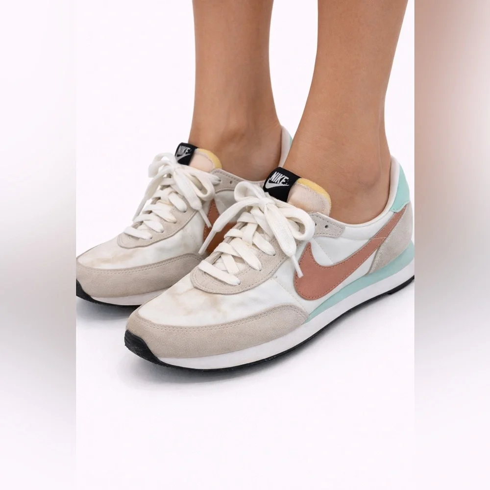 Nike Women's Classic Runner Sneakers in White, Beige & Pink